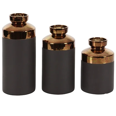 CosmoLiving by Cosmopolitan Set of 3 Grey Ceramic Contemporary Vase, 8", 10", 12"