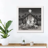 Neutral Painted Nativity White Framed Canvas Wall Art