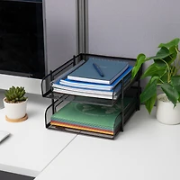 Mind Reader Network Collection Black Metal Mesh 2-Tier Letter Size Paper Trays, 2ct.