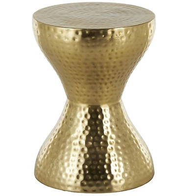 18.5" Gold Metal Hammered Accent Table with Hourglass Shape