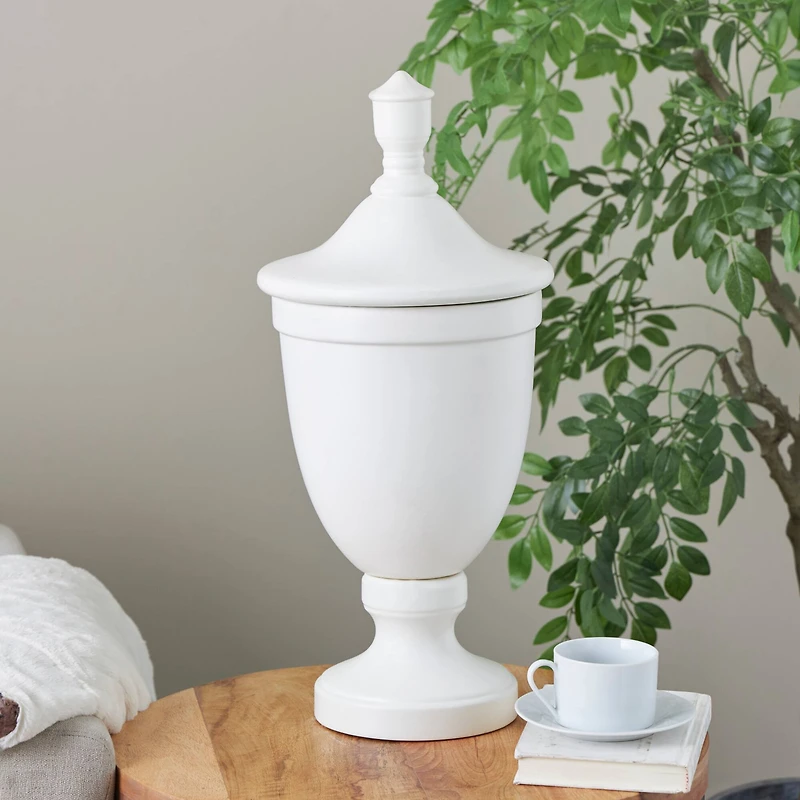 22" White Ceramic Fluted Urn Jar