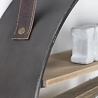 33" Metal & Wood Round Hanging Wall Shelf With Strap