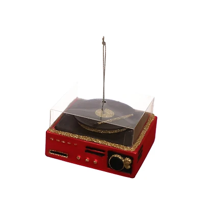 3.25" Red & Gold Record Player Glass Ornament by Ashland®