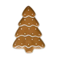 Hello Honey® 13" Brown & White Hand-Painted Ceramic Gingerbread Tree Shaped Platter