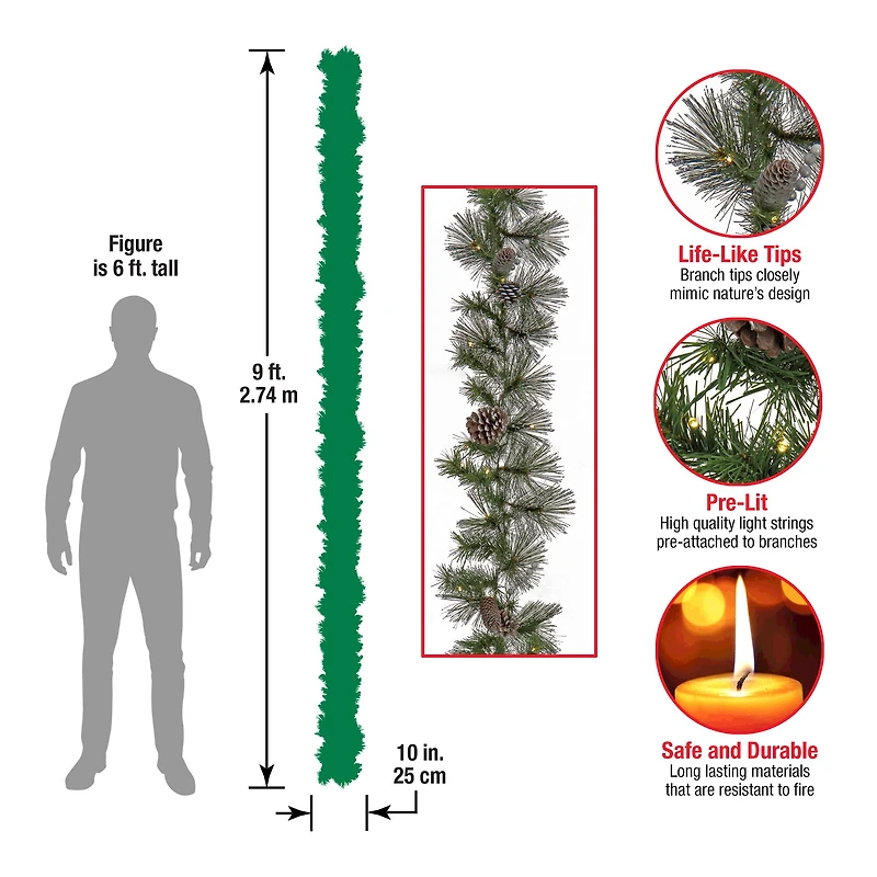 9ft. Whitter Pine Garland With LED Lights