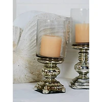 14" Silver Glass Traditional Candle Holder