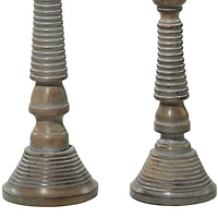 Light Gray Mango Wood Traditional Candle Holder Set