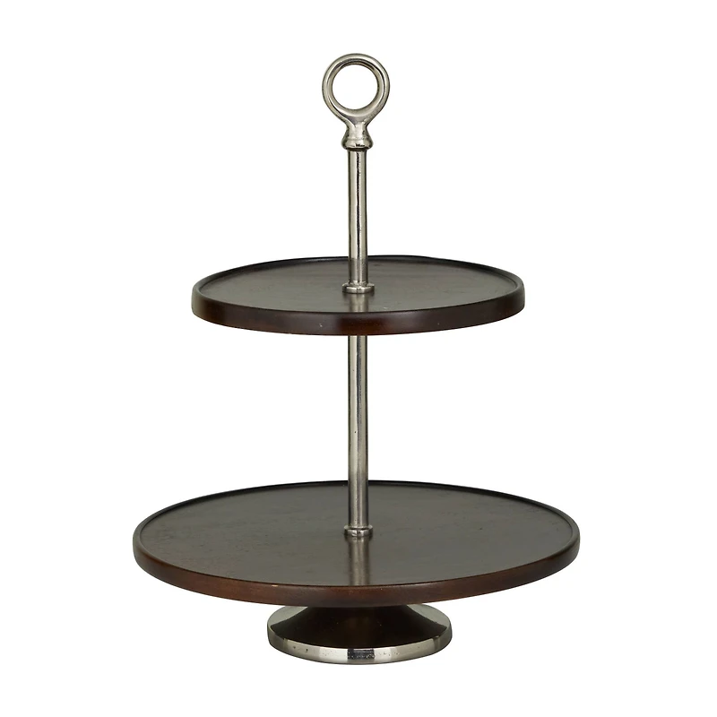 18" Dark Brown Mango Wood 2 Tiered Server