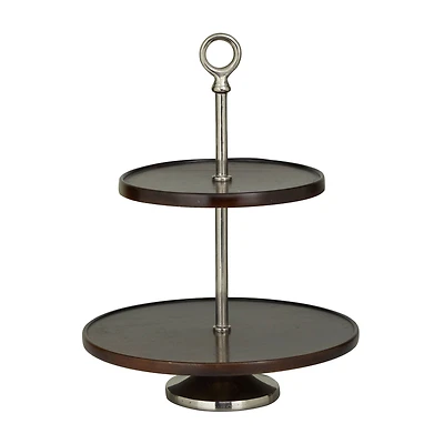 18" Dark Brown Mango Wood 2 Tiered Server