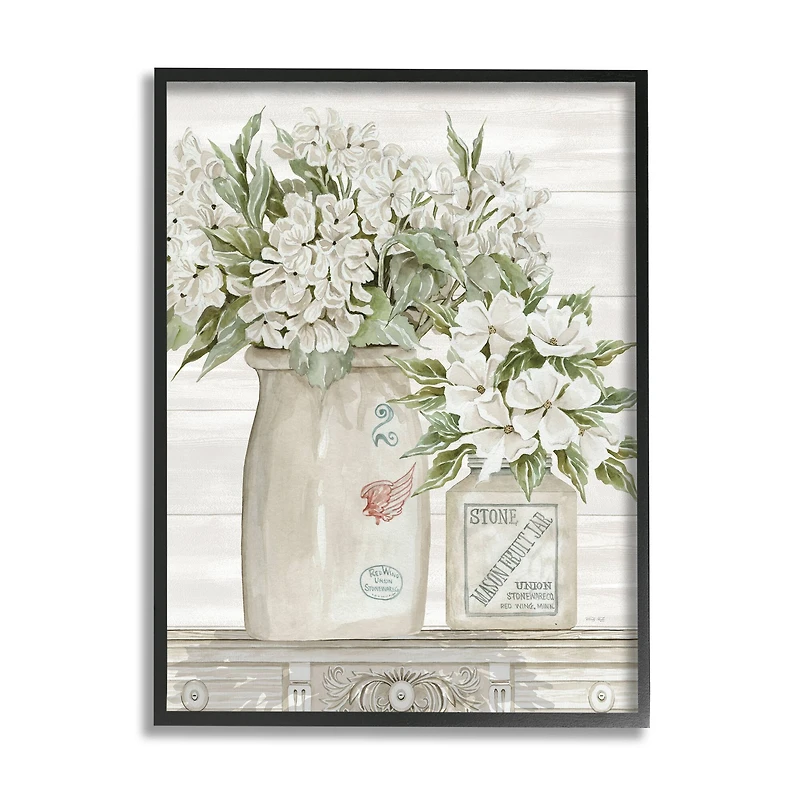 Stupell Industries Alluring White Florals Classic Country Ceramic Jars in Frame Wall Art