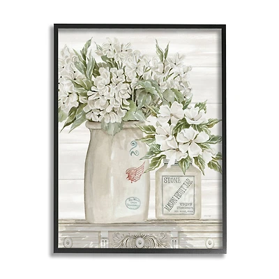 Stupell Industries Alluring White Florals Classic Country Ceramic Jars in Frame Wall Art
