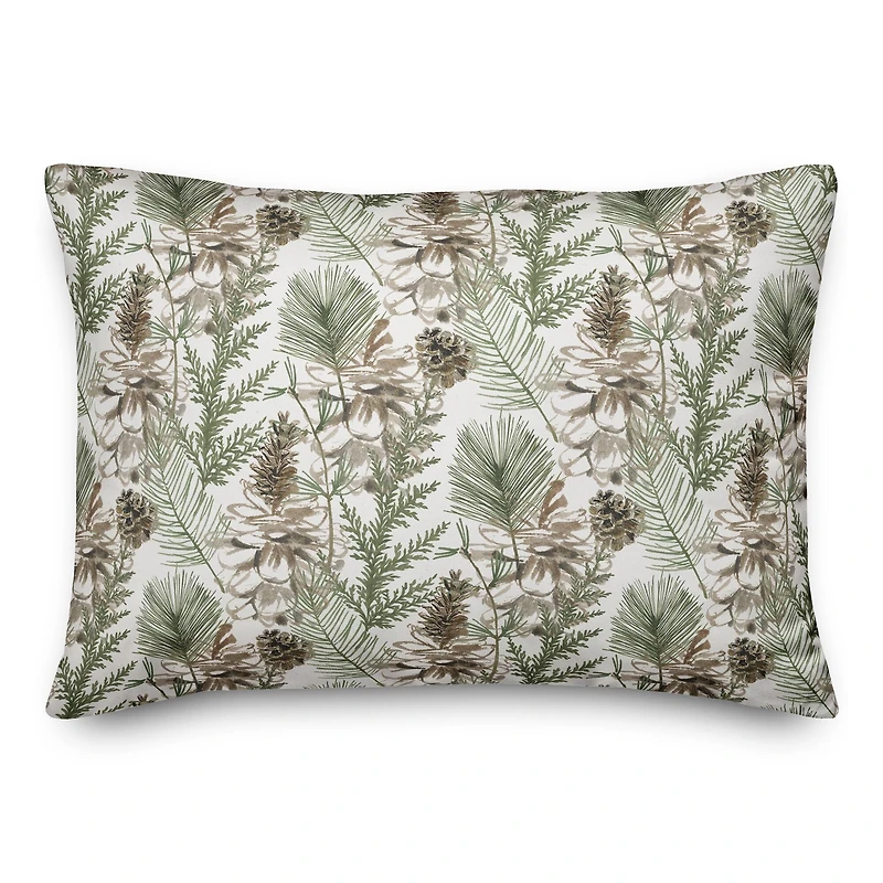 Pinecones & Greenery on White Rectangle Throw Pillow