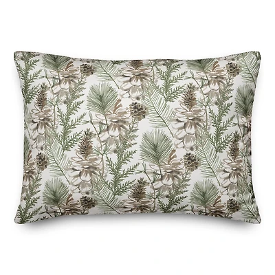 Pinecones & Greenery on White Rectangle Throw Pillow