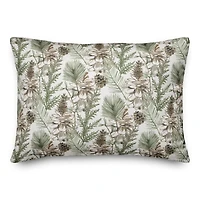 Pinecones & Greenery on White Rectangle Throw Pillow