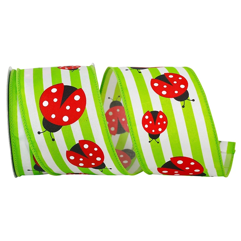 JAM Paper 2.5" x 10yd. Wired Ladybugs & Stripes Ribbon