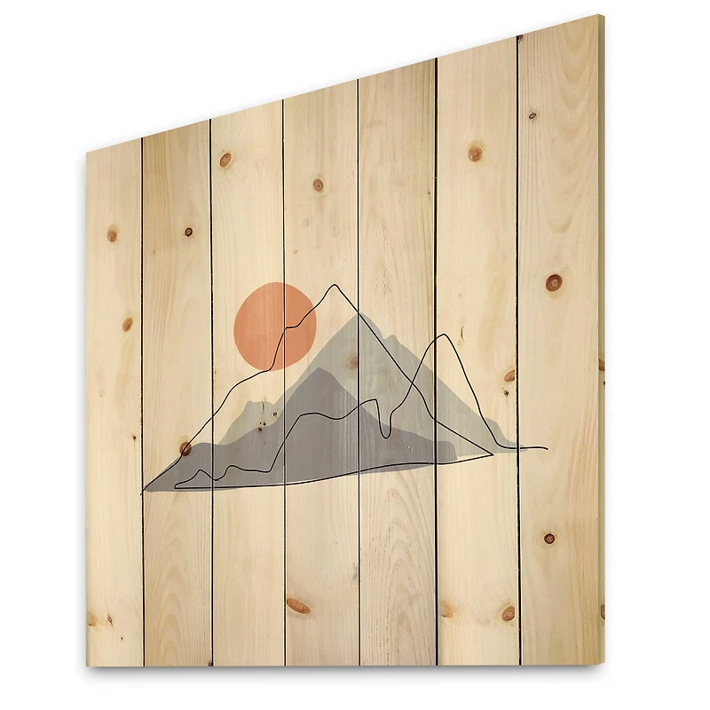 Designart - Abstract Mountainscape With Red Moon