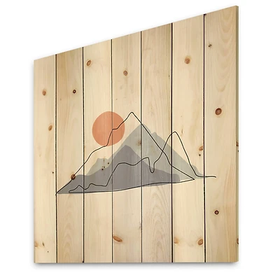 Designart - Abstract Mountainscape With Red Moon