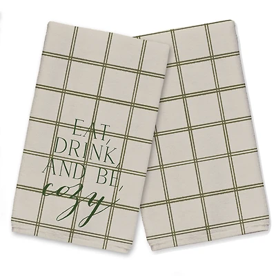 Be Cozy Green and Cream Check Tea Towel - Set of 2