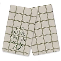 Be Cozy Green and Cream Check Tea Towel - Set of 2