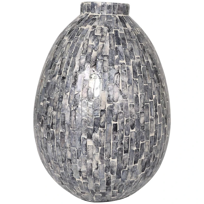 12" Gray Mother of Pearl Handmade Mosaic Inspired Vase
