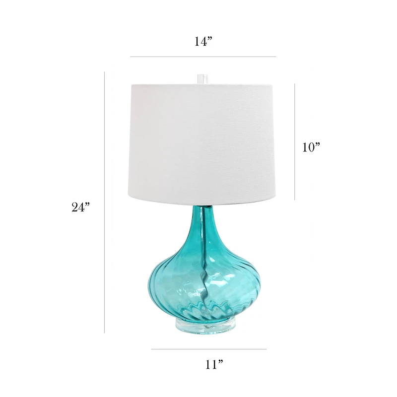 Elegant Designs Light Blue Glass Table Lamp with Fabric Shade