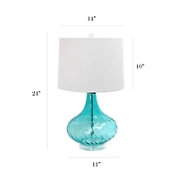 Elegant Designs Light Blue Glass Table Lamp with Fabric Shade