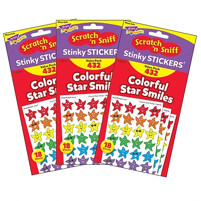 Trend Enterprises® Stinky Stickers® Colorful Star Smiles Variety Pack, 3 Packs of 432ct.