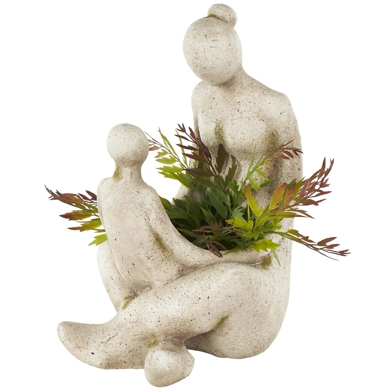 17.5" Cream Mother & Child Sitting Planter