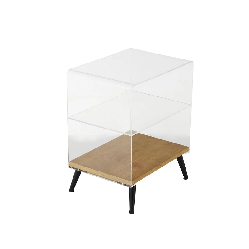 23" Clear Acrylic 1-Shelf Accent Table with Wood Base & Black Legs
