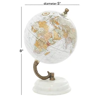 8" White Marble & Metal Modern Globe
