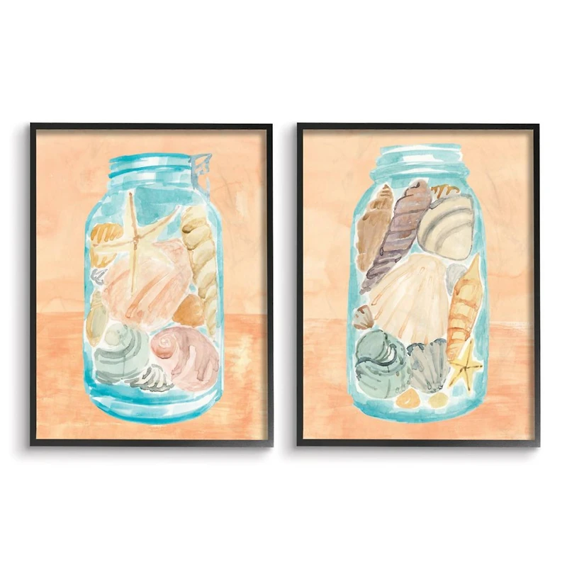Stupell Industries Seashells In Jar Black Framed Wall Art Set