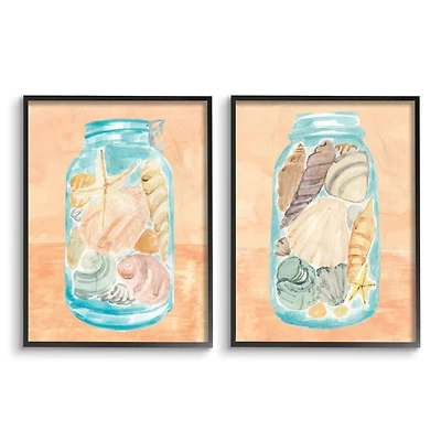 Stupell Industries Seashells In Jar Black Framed Wall Art Set