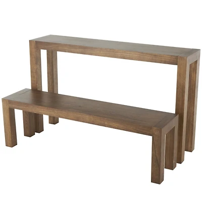 Brown Wood Console Table with Bench
