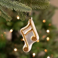 Gold & White Eighth Note Music Symbol Glass Ornament