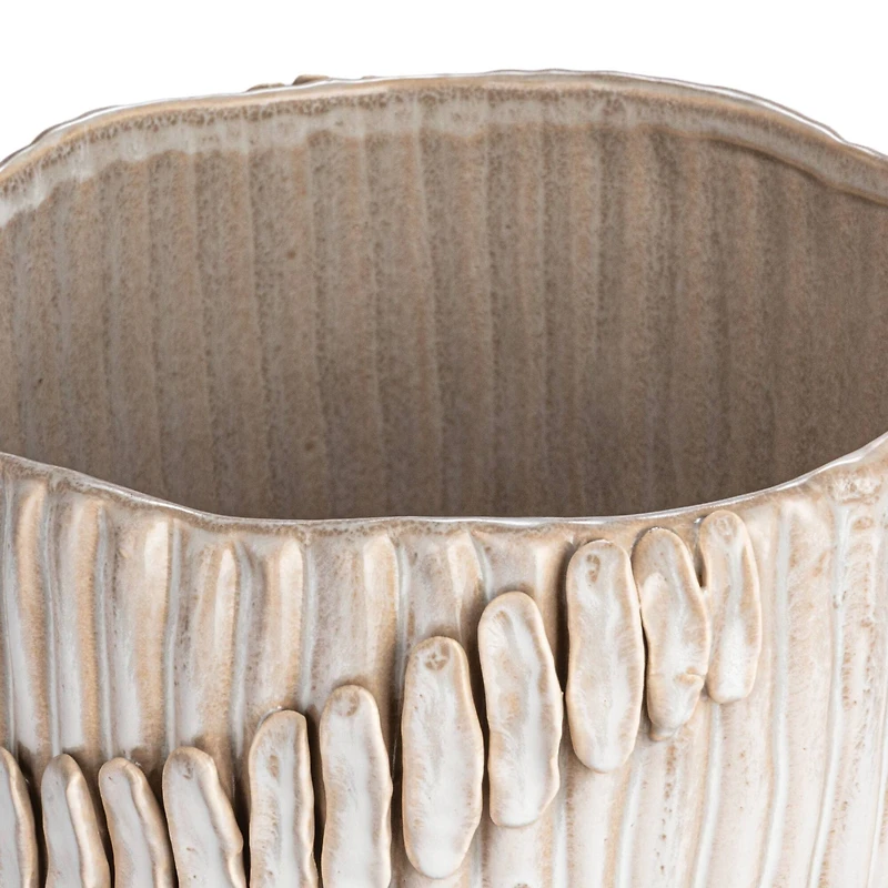 Hello Honey® 9.25" Cream Pleated Handmade Stoneware Vase