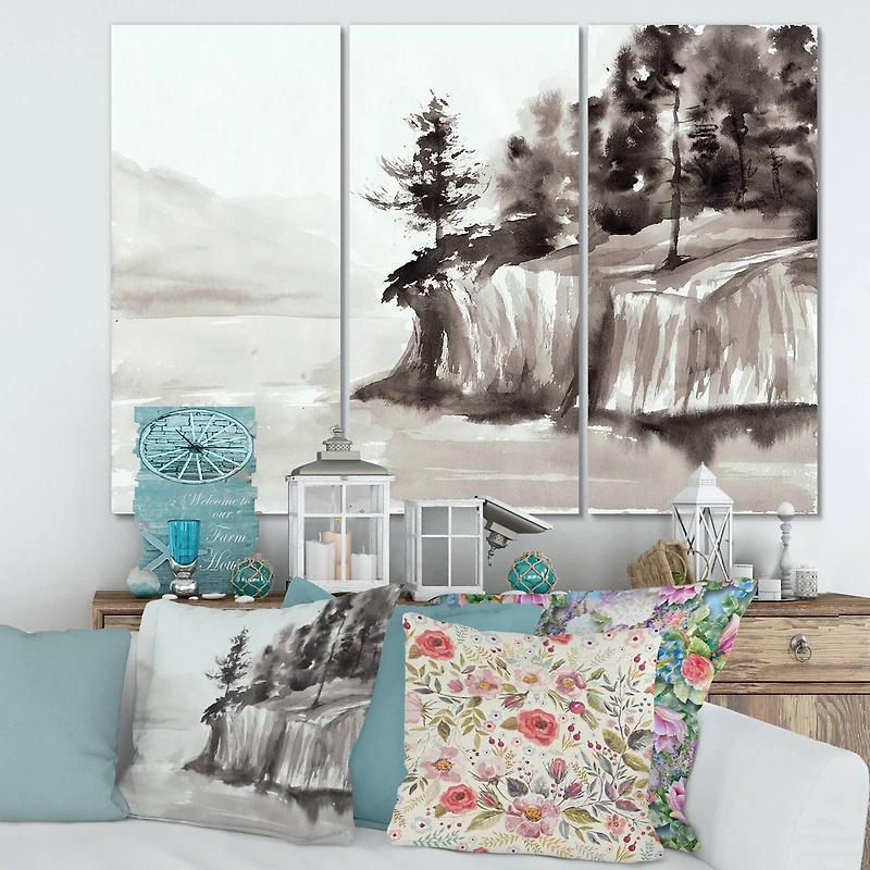 Designart - Monochrome Cliffs By The Lake