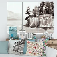 Designart - Monochrome Cliffs By The Lake