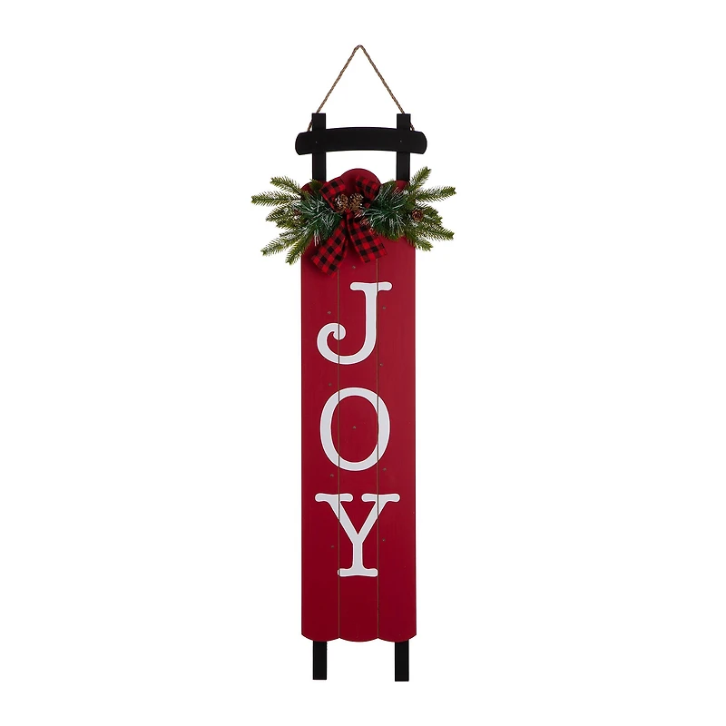 Glitzhome® 40" Lighted Wooden Sleigh JOY Porch Sign with Timer