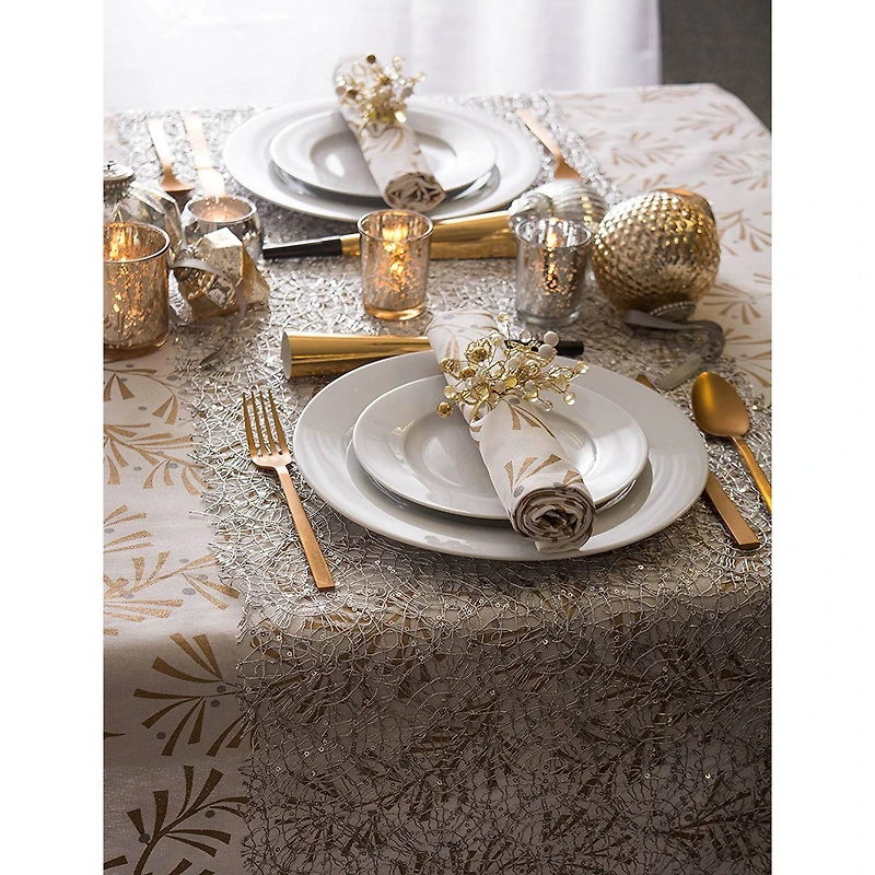 DII® 84" Metallic Holly Leaves Tablecloth