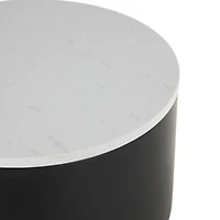 18.75" Black Metal Ribbed Side End Accent Table with White Marble Tabletop