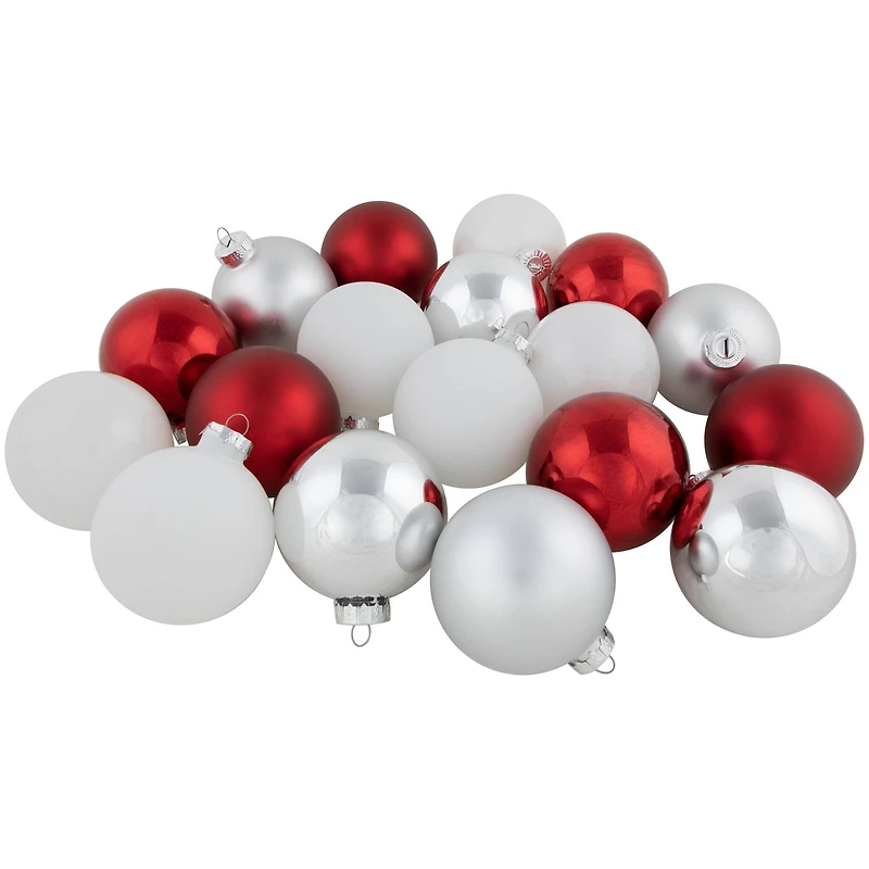 72ct. 2-Finish Red, Silver & White Glass Ball Ornaments