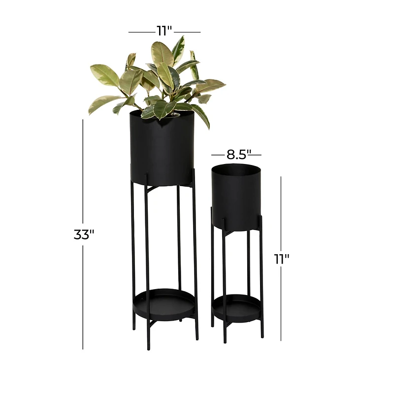 Black Metal Modern Stand Planter Set