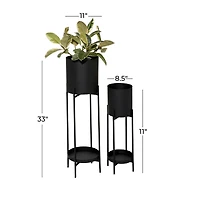 Black Metal Modern Stand Planter Set