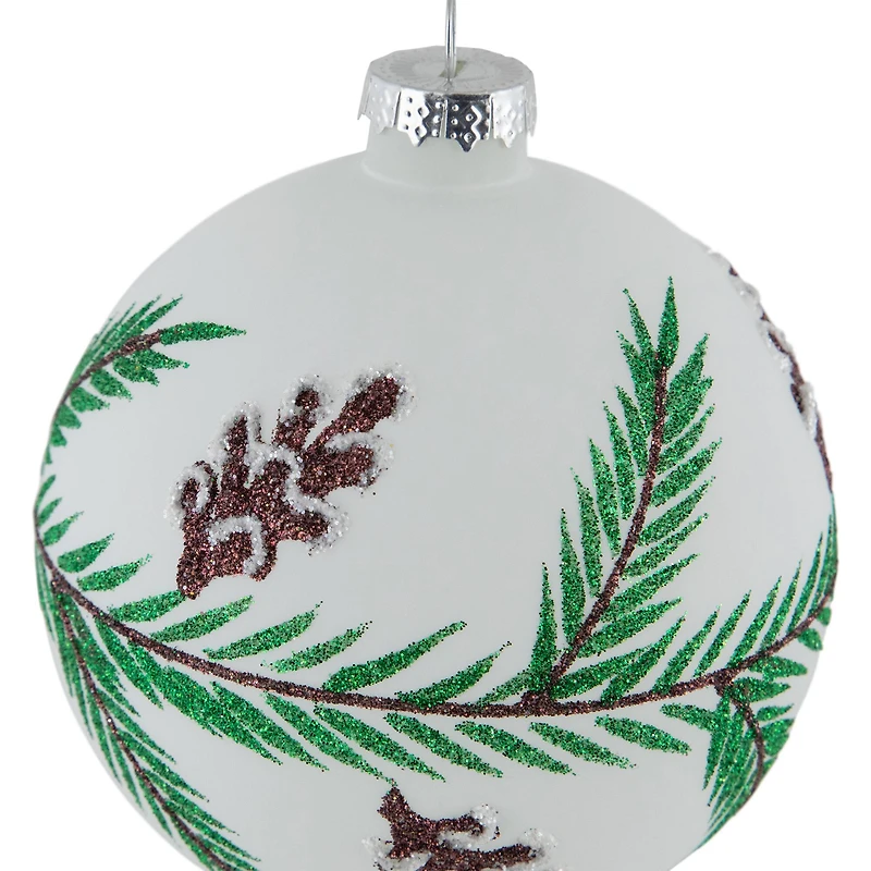 Glittered Glass Ball Christmas Ornaments with Pine Cones  - 4" (100mm) - 4ct