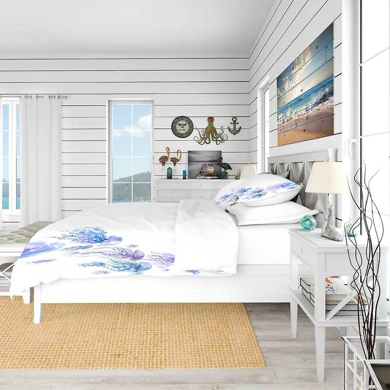 Designart 'Moving Jellyfish Group' Nautical & Coastal Bedding Set
