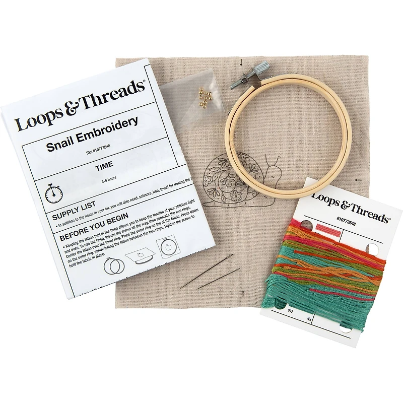 3.5" Snail Stamped Design Embroidery Kit with Hoop by Loops & Threads®