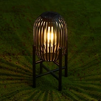 Glitzhome® 14.25" Black Slim Metal Stripes Solar Powered Edison Bulb Outdoor Lantern