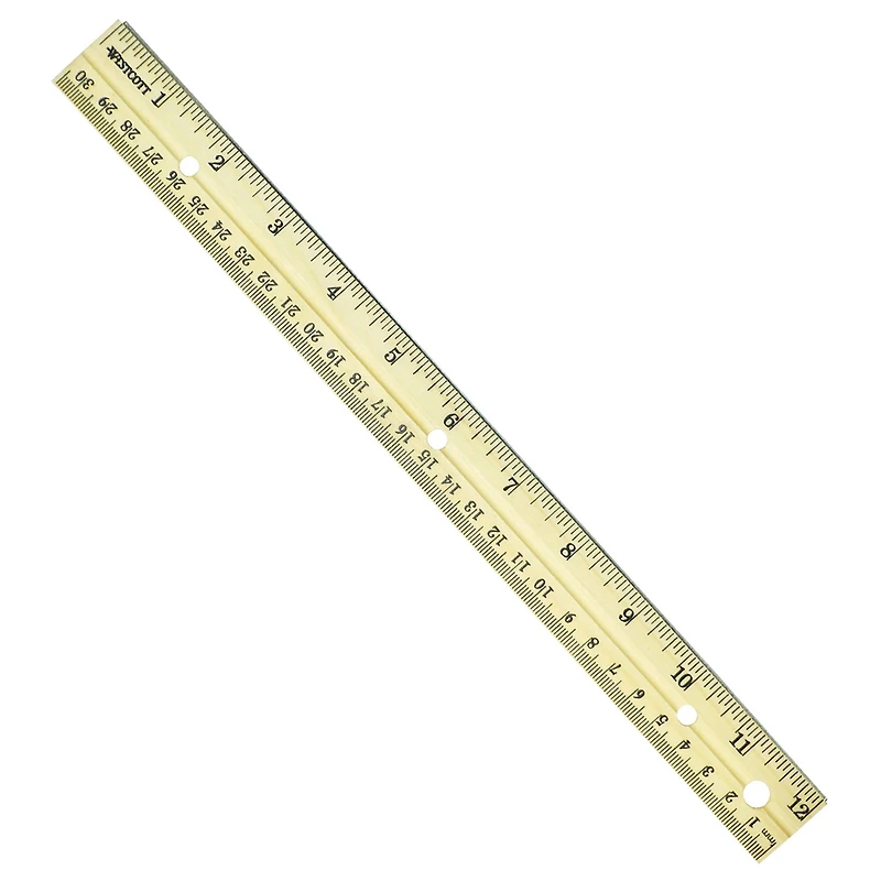 Westcott® 12" Hole Punched Wood Ruler English and Metric with Metal Edge, 36ct.