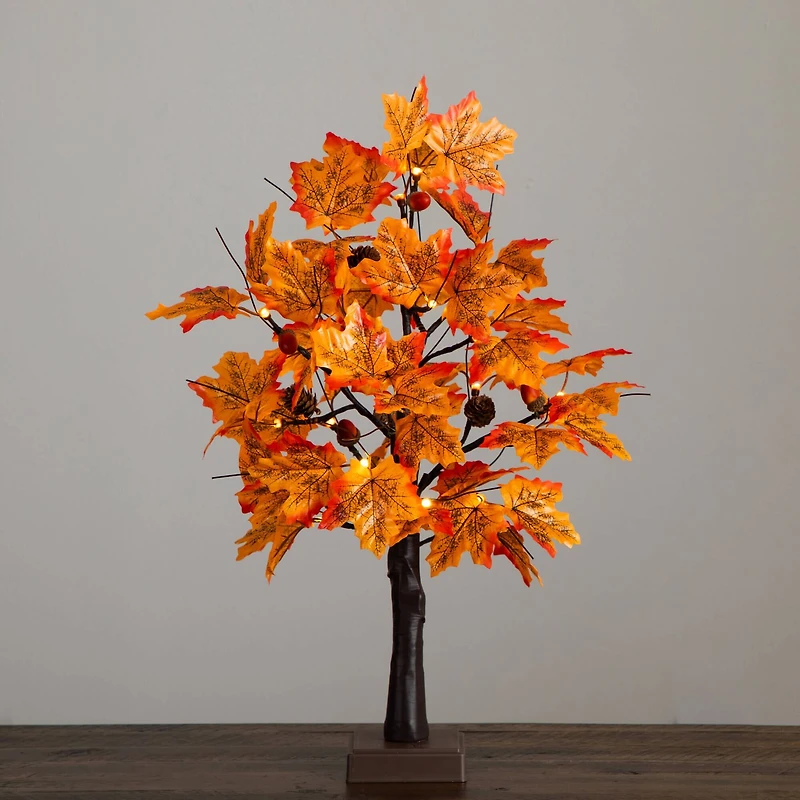 2ft. Pre-Lit Autumn Maple Artificial Fall Tree with Acorns & Pinecones and 18 Warm White LED Lights