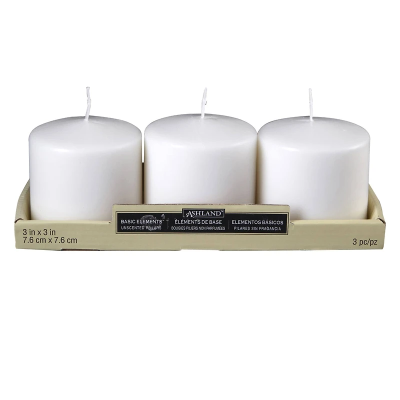12 Packs: 3 ct. (36 total) Basic Elements™ White Pillar Candles by Ashland®